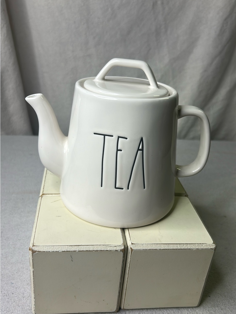 Rae Dunn White Ceramic TEA Pot with Black Lettering